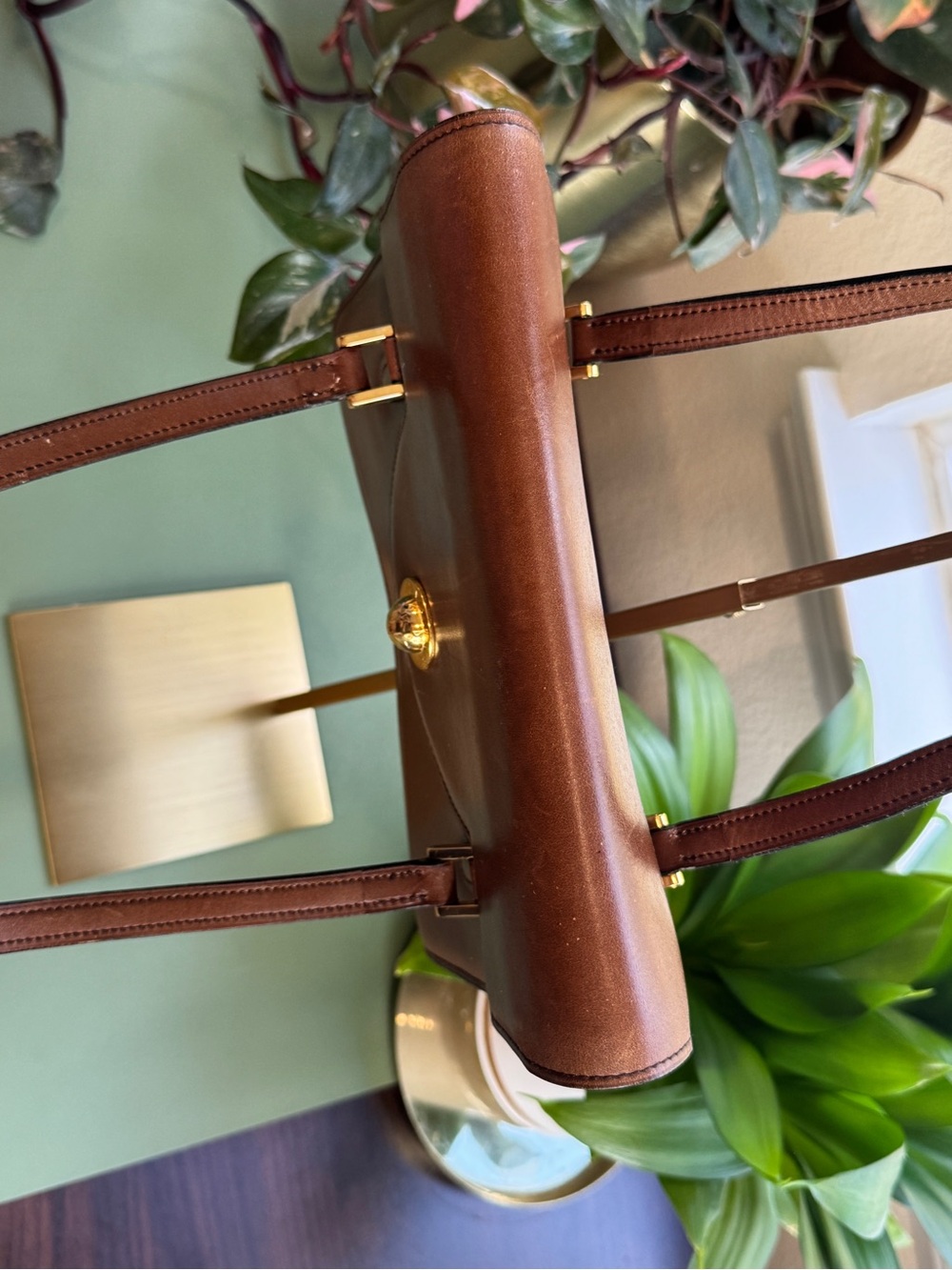 Celine Honey Brown Leather Shoulder Bag with Gold Button - Picture 6 of 15